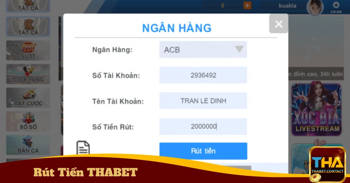 Lưu ý khi rút tiền tại THABET